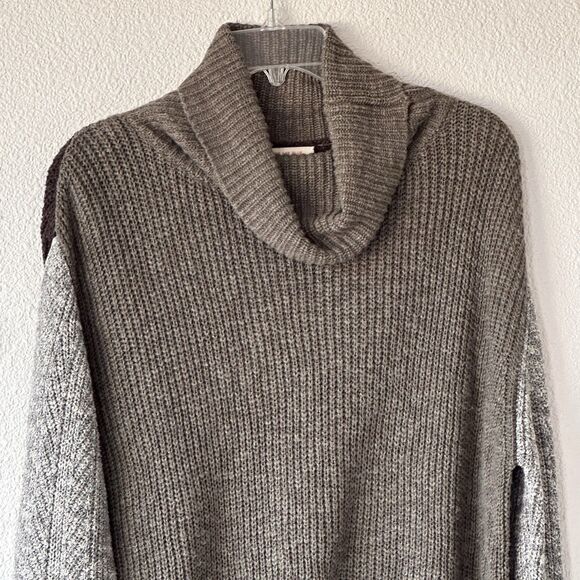 Skies Are Blue Color Block Sweater Women's Size Small Cowl Neck Green Gray Brown - Picture 2 of 8